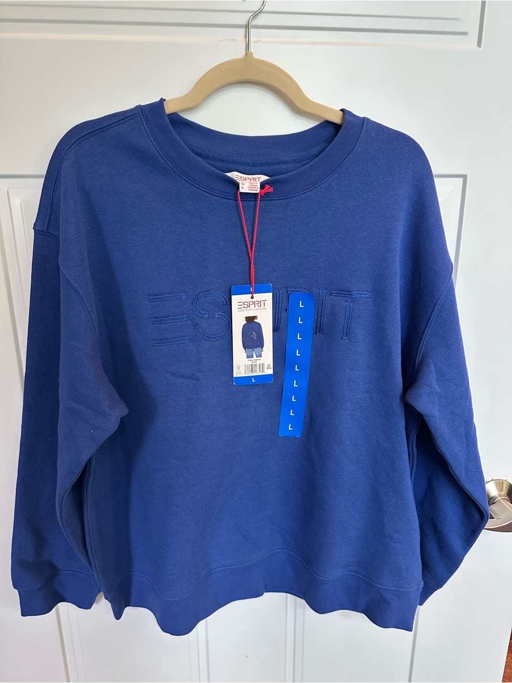 NWT Esprit Women's Embroidered Crewneck Sweatshirt - Royal Blue Costco Large